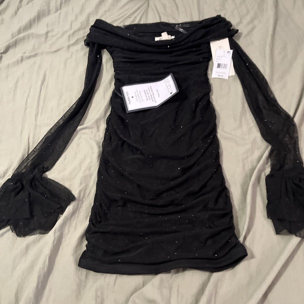 Katia Rae Womens Size X XS Black Glitter Off-Shoulder Ruched Mini Dress NWT